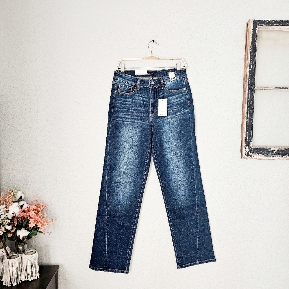 Judy Blue MR Dark Wash Straight Leg Side Seam Detail Jeans Classic 9/29 NEW - Picture 2 of 14